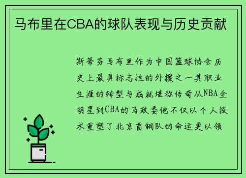 马布里在CBA的球队表现与历史贡献
